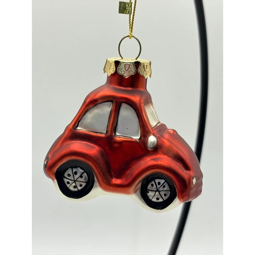 Vintage Hand Blown Mercury Glass Volkswagen Beetle Christmas Ornament Red VW